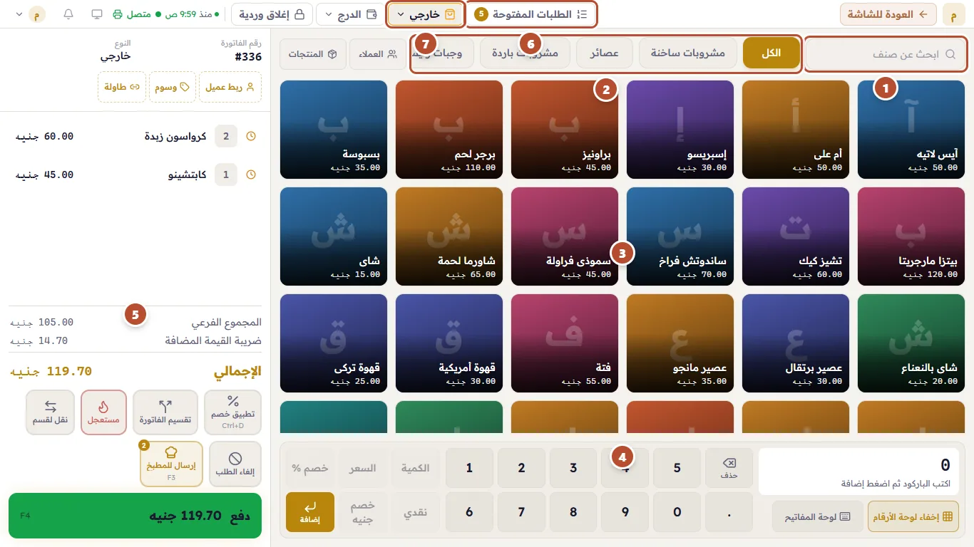أجزاء شاشة البيع