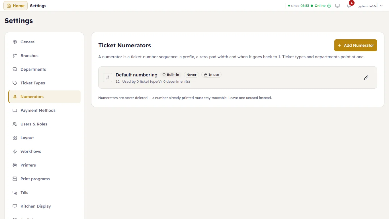 Ticket numerators