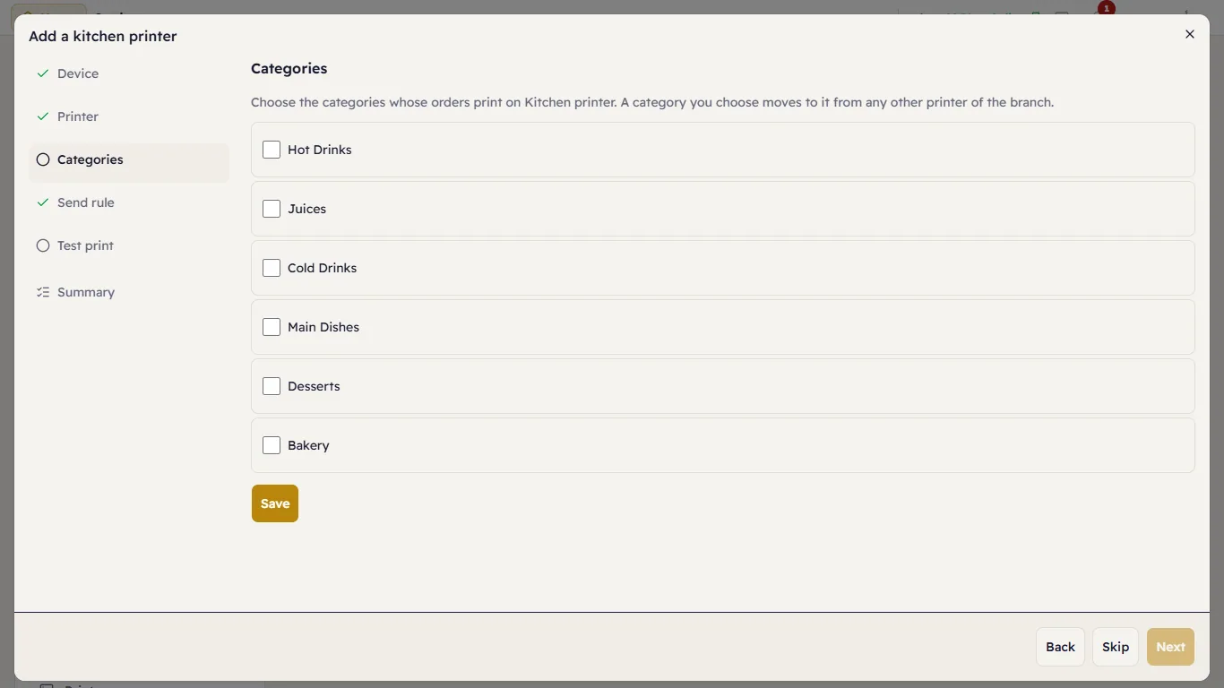 The kitchen printer's categories