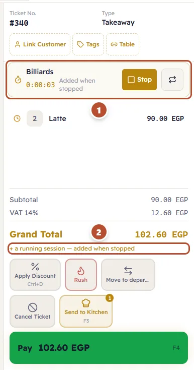 A running session on the ticket